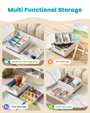 MLIKLU 17 QT Storage Box with Building Baseplate Lid and Removable Tray | Craft Organizers and Storage, Storage Bins for Bricks, Art Supplies, Double Layer, Large Capacity(White)