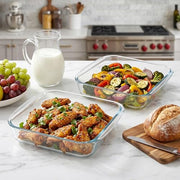2 Pack Glass Baking Dishes, 8 * 8 Inch Small Square Brownie Pan for Oven | 2QT, Borosilicate Glass, Lead-Free, Heat-Resistant, Microwave & Freezer and Dishwasher Safe, Ideal for Small-Batch Lasagna