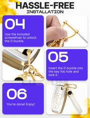 Lucrum Compatible with Ford Key Fob Cover & Keychain | Fits Bronco, Explorer, Edge, Escape, Expedition, Fusion, Mustang, 4 Buttons Keyfob Case (2017-2026) - White and Gold