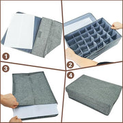 PINGMIC 2-Pack Sock & Tie Organizer with Lid, 30-Cell Foldable Storage Box | Keeps socks, ties, belts, small accessories neatly organized with a foldable, dustproof design and easy-access compartments