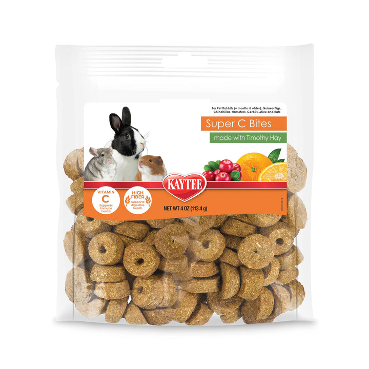 Kaytee Super C Bites Guinea Pig Treats, Cranberry, 4 Oz | Supports immune health. Super C bites with vitamin c for guinea pigs. Timothy hay, real cranberry