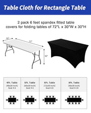 Fixwal 2 Pack 6FT Black Tablecloth Rectangle Spandex Fitted Table Cover | Fit for 6 Foot Rectangle Table, Washable Stretch, Ideal for Party, Wedding, Buffet, Halloween Decoration, Vendor Booth