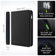 Vault X 9 Pocket Zip Trading Card Binder 360 Cards Exo-Tec (Black) | Holds 360 standard-size TCG cards in 20 side-loading 9-pocket pages. Padded, water-resistant Exo-Tec cover.