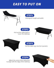 Fixwal 2 Pack 6FT Black Tablecloth Rectangle Spandex Fitted Table Cover | Fit for 6 Foot Rectangle Table, Washable Stretch, Ideal for Party, Wedding, Buffet, Halloween Decoration, Vendor Booth