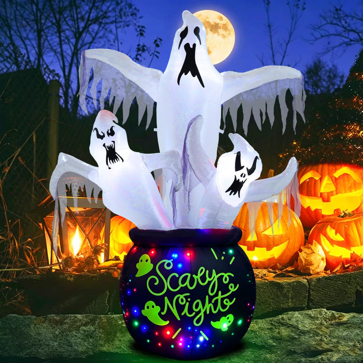8FT Halloween Inflatables Outdoor Decorations Scary Large Ghost Decor | Blow Up Halloween Decoration with Built-in LEDs, for Yard Lawn Garden Patio, Inflatable Halloween for Party Haunted House