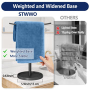 STWWO Hand Towel Holder | Stainless Steel Towel Holder Stand for Bathroom, Kitchen Countertop, T-Shaped Hand Towel Rack Stand, Black