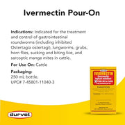 Durvet Ivermectin Pour On Cattle Dewormer 5mg/ml - Ivermectin Topical Solution 250ml