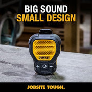 DEWALT Mini Wearable Bluetooth Speaker, Clip-On Jobsite Pro (Yellow) | Water-Resistant Portable Wireless Speaker (Non-Magnetic), Built-in Mic for Hands-Free Music/Calls, Bluetooth Speaker