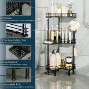 Consumest Corner Shower Caddy Standing - 3-Tier Stainless Steel Shower Organizer with Soap Holder and 4 Hooks, Large Capacity Corner Shelf Stand for Bathroom, Rest Room, Black