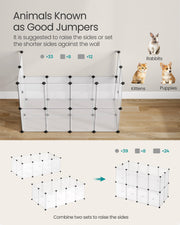 SONGMICS Pet Playpen with Floor, Small Animal Playpen | Pet Fence Indoor, DIY Plastic Enclosure for Guinea Pigs, Bunny, Hamsters, 49.2 x 24.8 x 16.5 Inches, White ULPC001W01