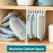 Lid Loft Lid Organizer, 10-Slot Hanging Organizer in Cabinet, Under Cabinet Lid Organizer for Food Containers, Cabinet Mounted Kitchen Lid Rack for Plastic and Glass Container Covers (White-2PC)
