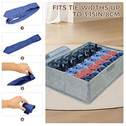PINGMIC 2-Pack Sock & Tie Organizer with Lid, 30-Cell Foldable Storage Box | Keeps socks, ties, belts, small accessories neatly organized with a foldable, dustproof design and easy-access compartments