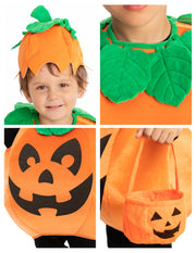 Spooktacular Creations Halloween Pumpkin Costume Kids with Basket Outfit for Toddler Child Halloween Dress Up Party