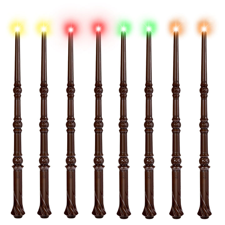 KingVows Light Up Magic Wizard Wand with 4 Color Lights & Sound - Set of 8 Illuminating Witch Sorcerer Toys for Kids Cosplay Party, Brown