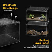 Clioran Reptile PC Tank,Escape Proof Magnetic Lid Tarantula Enclosure Large | Easy Clean Seamless Base Hermit Crab Habitat,Stackable Isopod Terrarium,Cross Ventilation Spider Starter Cage,Frog Container