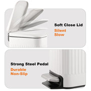 TrashAid Slim Bathroom Trash Can with Lid Soft Close & Pedal, 1.6Gal, White | Removable Inner Bucket, Stainless Steel Garbage Can, Small Wastebasket for Toilet/Office/Bedroom, Retro Design, Odor Control