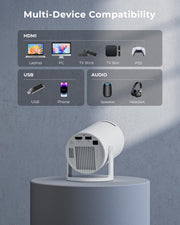 Mini Projector, Portable Projector with Wifi and Bluetooth, Built in Apps | Support 4K 1080P, 180° Rotation, Auto Keystone, Movie Projector Compatible With HDMI/USB/TV Stick/Smartphone/Laptop