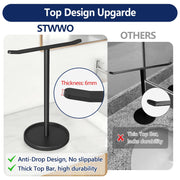 STWWO Hand Towel Holder | Stainless Steel Towel Holder Stand for Bathroom, Kitchen Countertop, T-Shaped Hand Towel Rack Stand, Black
