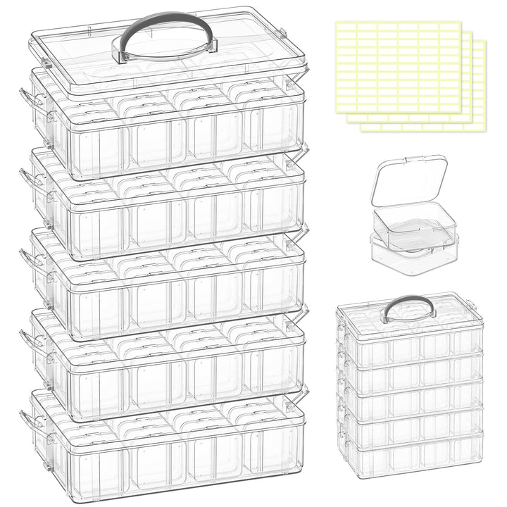 DILIBRA Bead Organizer Box, 5-Tier Stackable 140 Pcs Craft Storage Boxes | Portable Plastic Cases with Lids, Mini Bead Storage Containers for Jewelry Making Bracelets DIY Diamonds Nail Art Charms