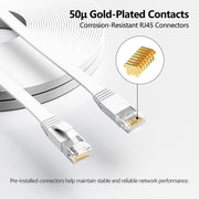 Jadaol Cat6/Cat6A Ethernet Cable 50FT Flat with Clips 10Gbps Network, White | 1FT 3FT 5FT 10FT 15FT 20FT 25FT 30FT 35FT 50FT 60FT 75FT 100FT 150FT 200FT LAN Patch Cable for Router, Modem, Switch, Gaming