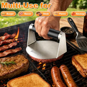 Smash Burger Press, Stainless Steel Burger Smasher with Anti-Scald Handle | 5.5 Inch Hamburger Press Includes 50 Non-Stick Patty Papers, Works Well for griddle, BBQ and Outdoor Cooking, Easy to Clean