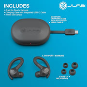 JLab, Go Sport+, True Wireless Workout Earbuds, Bluetooth Sport Earbuds, Clear Calling, Graphite