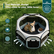 MZNZ Dog Playpen, Portable Cat Playpen Crate Indoor for Dogs Cats Rabbits, Foldable Small Animal Guinea Pigs Bunny Cage Enclosure for Outdoor, Pop Up Dogs Cats Tent Kennel with Carrying Case, Grey