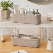 Zenlyzoo Toilet Paper Basket for Toilet Tank, Oatmeal, 1 Pack | Small Cotton Organizer, Rectangle, 14 x 6.5 x 3.9 in, Open Top, 2 Inside Handles, Machine Washable, Foldable