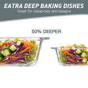 M MCIRCO 6 Piece Extra Deep Glass Baking Dish with Lids, BPA free | Rectangular Glass Bakeware Set, Baking Pans for Lasagna, Casserole Dishes, Microwave, Oven, Freezer, Dishwasher
