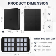Top Loader Binder 9 Pocket, Holds 360 Toploaders, 100 Toploaders INCLUDED | Toploader Binder for 3" x 4" Rigid Toploaders, Trading Card Binder for TCG, MTG, Sport Cards, PU Leather Cover, Side Loading
