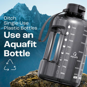 AQUAFIT 1 Gallon Water Bottle with Time Marker | BPA Free 128 oz Water Bottle with Straw and Chug Lids - Leakproof Gym Water Bottle with Carry Handle (Gray)