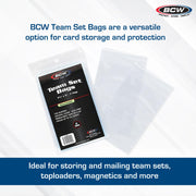 BCW Resealable Team Set Bags – 100 Count | Holds 35 Loose Cards or 5 Standard 35pt Toploaders | Fits Magnetics up to 108pt | Acid-Free Team Bags for Trading Cards & Shipping