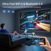 HP Projector Built-in Apps, USB-C Power Bank Compatible for Outdoor MC400 | Portable Mini Projector with WiFi 6 and Bluetooth 5.4, 1080P/4K Supported, Auto Keystone & 90° Rotatable, Smart Android TV OS