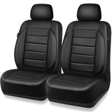 CAR PASS Faux Leather Car Seat Covers Front Seats Only, 3D Foam Support Car Seat Covers, Universal fit for Trucks Vans SUVs Sedans Automotive Comfortable, Airbag Compatible 2 Pieces Front Solid Black