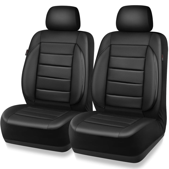 CAR PASS Faux Leather Car Seat Covers Front Seats Only, 3D Foam Support Car Seat Covers, Universal fit for Trucks Vans SUVs Sedans Automotive Comfortable, Airbag Compatible 2 Pieces Front Solid Black