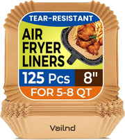 125Pcs 8 Inch Square Air Fryer Liners Disposable for 5-8QT, Parchment Paper | Non-Stick, Unbleached Food Grade, Waterproof Oilproof Baking Airfryer Sheets Papers for Oven, Microwave, Baking, Roasting