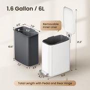 Cesun Slim Bathroom Trash Can with Lid, Soft Close, White, 6L/1.6 Gallon | Hidden Trash Bag Design, Small, Stainless Steel, Removable Inner Bucket, Foot Pedal, Odor Control, for RV/Office/Bedroom