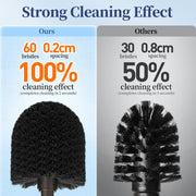 HAMITOR Toilet Bowl Brush Holder Set: Modern Brown Bathroom Accessories | Dense Stiff Soft Bristle Deep Cleaning, Round Head Restroom Scrubber, Covered Holder Hidden Mess, Home Hotel Decor, 2 Pack
