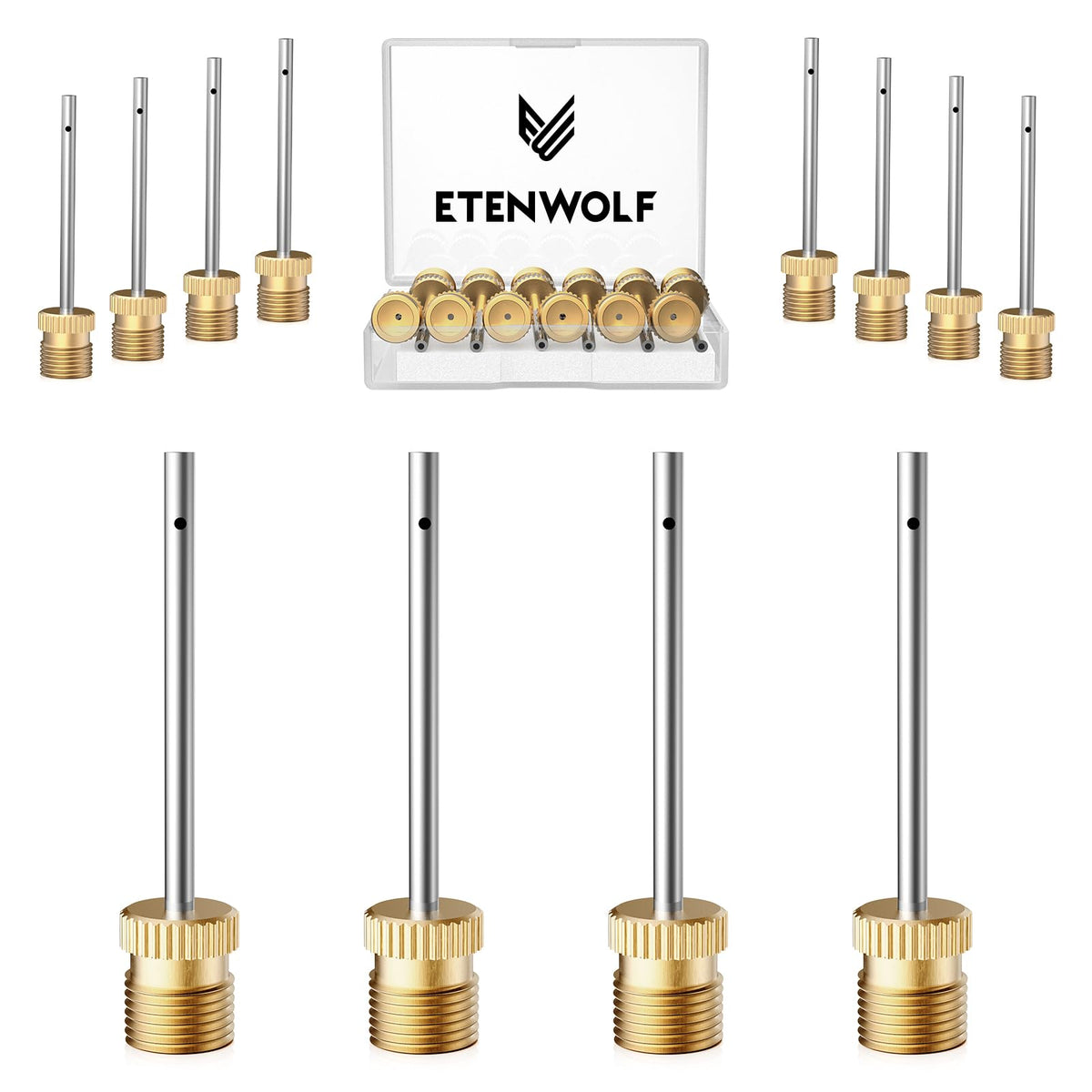 ETENWOLF 12 Pack Brass Ball Pump Needles, No Break Heavy Duty Needles | Air Pump Needles for Balls with Storage Case, Compatible with Hand Pump and Electric Pump, Stainless Steel Body