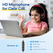 EarFun K1 Kids Headphones Wired with Mic, Volume Limit Headphones for Kids | Portable Wired Headphone with Shareport, Stereo Sound, Foldable Headset for School/Toddler/Tablet/iPad/Kindle, Black Red