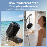 DUDGSIS Portable Bluetooth Speaker, 20W Stereo, IPX7 Waterproof, RGB Light | 15H Playtime, Bluetooth 5.3, TWS Pairing & AUX Input; Compact Outdoor Speaker for Shower, Pool, Beach & Hiking