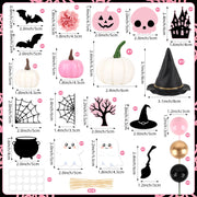 30Pcs Happy Halloween Cake Toppers & Cupcake Toppers for Birthday Party | Pink Halloween Cake Decorations Set with Mini Pumpkins, Witch Hat, Cauldron, Ghost, Flowers and Trees