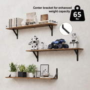 WOPITUES Long Wall Shelves 32″W x 8″D, Floating Book Shelves Max Load 65lbs | Wall Mounted Wood Shelf Storage, Metal Brackets, Bedroom/Living Room/Laundry Room/Kitchen/Pantry Decor, Brown, Set of 3