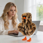 7inch Desk Goose Outfits, Mini Desktop Goose Clothes with Sunglasses & Necklaces, Brown Leopard Plush Hoodie Set Accessories for Magnetic Goose Statue (Brown Leopard)
