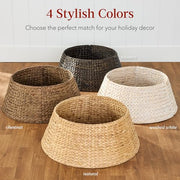 Best Choice Products 36in Christmas Tree Collar, Woven Hyacinth 3-Piece Holiday Rattan Tree Skirt Accessory for Home w/Cord Cut-Out - Chestnut
