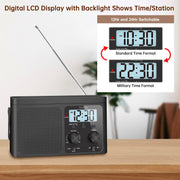 DreamSky AM FM Radio Portable Shortwave Radio Battery Powered/Plug in Wall | for Home Outdoor, Strong Reception, Large Dial Easy to Use, Digital Time Display, Transistor Antenna, Seniors Small Gift