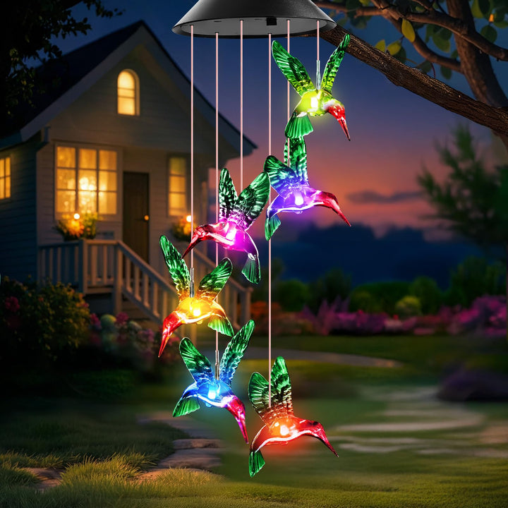 Winzwon Solar Wind Chimes, Christmas Gardening Hummingbird Gifts for Women | Solar Lights Outdoor Decor for Garden Patio Yard Porch, Unique Birthday Small Gifts for Grandma Mom Nana Sister Auntie