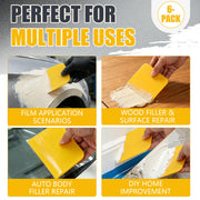 Wrzuzs 6PCS Flexible Plastic Body Filler Spreaders, Reusable Auto Body Repair Putty Scrapers, 4/5/6 Inch Curved Surface Applicator for Car Body Filler, Putty, Glaze, Caulk and Home Wall Repair