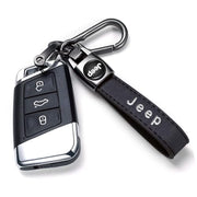 NASKEE Genuine Leather Key Chain for Jeep Wrangler Compass Cherokee Renegade Patriot Grand Commande Keychain KeyRing for Men and Woean Accessories Black