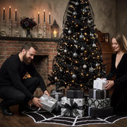 Junkin 48" Gothic Halloween Tree Skirt Black Christmas Tree Skirt | Halloween Spider Web Tree Skirt, Christmas Black and White Spooky Mat, Farmhouse Decoration, Home Seasonal Winter Room Decor